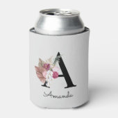 Monogrammen Initiaal A Roze Boho Girly Floral Blikjeskoeler (Blikje Voorkant)