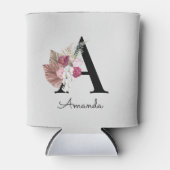 Monogrammen Initiaal A Roze Boho Girly Floral Blikjeskoeler (Voorkant)