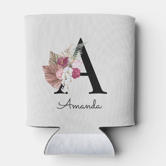 Monogrammen Initiaal A Roze Boho Girly Floral Blikjeskoeler (Achterkant)