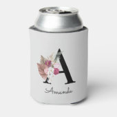 Monogrammen Initiaal A Roze Boho Girly Floral Blikjeskoeler (Blikje Achterkant)