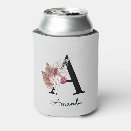 Monogrammen Initiaal A Roze Boho Girly Floral Blikjeskoeler (Blikje Achterkant)