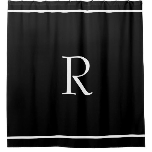 Monogrammen Initiaal Black White Classy Cool Douchegordijn (Voorkant)