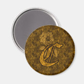 Monogrammen Initiaal C Gold Peony Magnet (Voorkant / Achterkant)