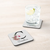 Monogrammen Initiaal C Roze Boho Floral Bier Onderzetter (Rechterzijde)