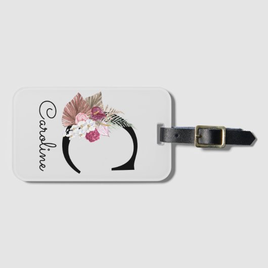Monogrammen Initiaal C Roze Boho Girly Floral Bagagelabel (Voorkant (horizontaal))