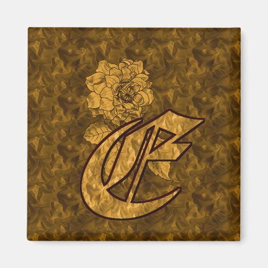 Monogrammen Initiaal E Gold Peony Magnet (Voorkant)