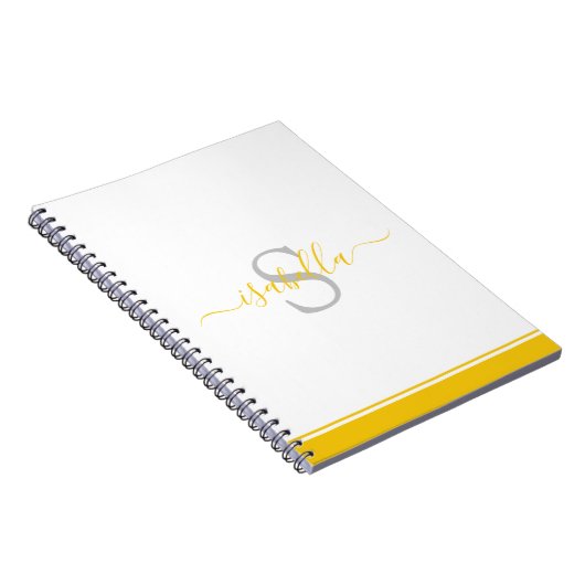 Monogrammen Initiaal Elegant Script Yellow Notitieboek (Rechterzijde)