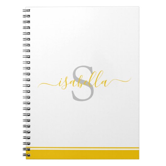 Monogrammen Initiaal Elegant Script Yellow Notitieboek (Voorkant)