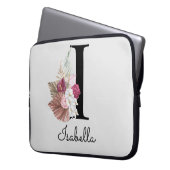 Monogrammen Initiaal I Pink Boho Floral Laptop Sleeve (Voorkant Links)