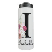 Monogrammen Initiaal I Pink Boho Girly Floral Thermosbeker (Voorkant)