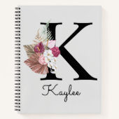 Monogrammen Initiaal K Roze Boho Floral Notitieboek (Voorkant)
