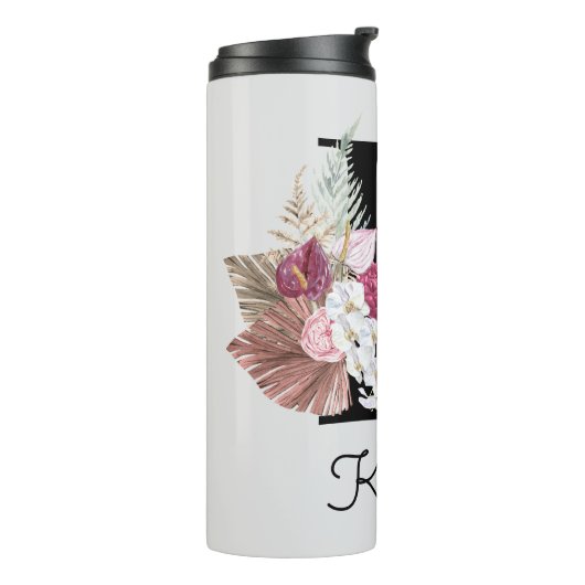Monogrammen Initiaal K Roze Boho Floral Thermosbeker (Gedraaid links)