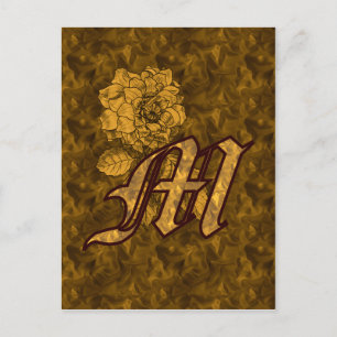 Monogrammen Initiaal M Gold Peony Briefkaart