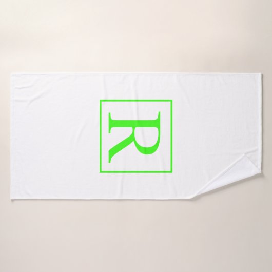 Monogrammen Initiaal Neon Groen Wit Kleurrijk Held Badhanddoek (Badhanddoek)