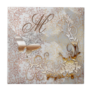 Monogrammen Initiaal Roos Gold Ceramic Tegel Tegeltje