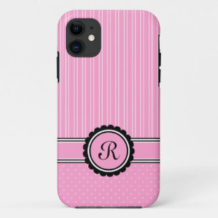 Monogrammen Initiaal roze stripes poka Dots Case-Mate iPhone Case