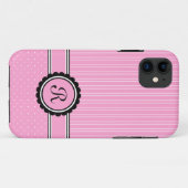 Monogrammen Initiaal roze stripes poka Dots Case-Mate iPhone Case (Achterkant (horizontaal))