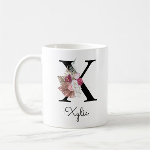 Monogrammen Initiaal S Pink Boho Girly Floral Koffiemok