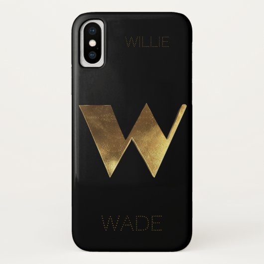 Monogrammen Initiaal W Black Gold Case-Mate iPhone Case (Achterkant)