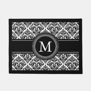 Monogrammen Initialen Black White Damask Deurmat