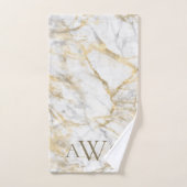 Monogrammen Initialen Gold White Grey Marble Bad Handdoek (Handdoek)
