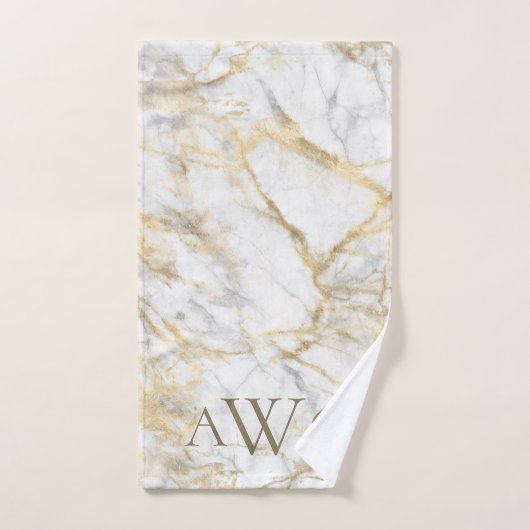 Monogrammen Initialen Gold White Grey Marble Bad Handdoek (Handdoek)