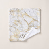 Monogrammen Initialen Gold White Grey Marble Bad Handdoek (Wasdoekje)