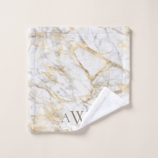 Monogrammen Initialen Gold White Grey Marble Bad Handdoek (Wasdoekje)