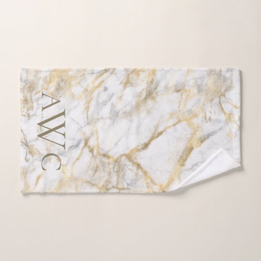 Monogrammen Initialen Gold White Grey Marble Bad Handdoek (Handdoek)