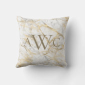 Monogrammen Initialen Gold White Grey Marble Gift Kussen (Achterkant)