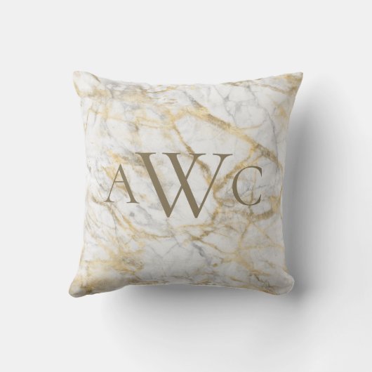 Monogrammen Initialen Gold White Grey Marble Gift Kussen (Achterkant)