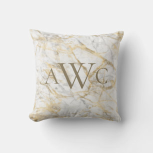 Monogrammen Initialen Gold White Grey Marble Gift Kussen