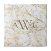 Monogrammen Initialen Gold White Grey Marble Tegeltje (Voorkant)
