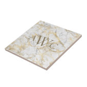 Monogrammen Initialen Gold White Grey Marble Tegeltje (Zijkant)