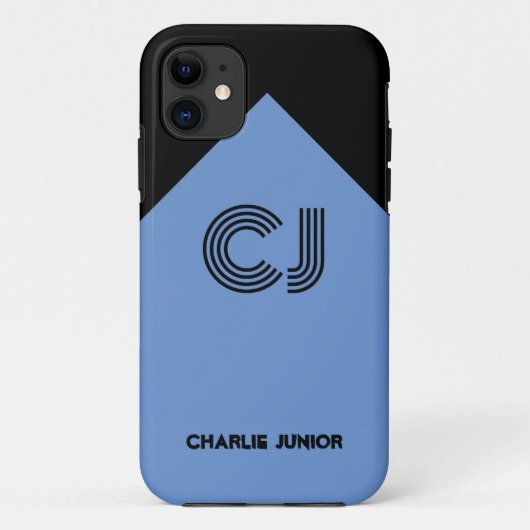 Monogrammen initialen Minimalistisch zwart-waterbl Case-Mate iPhone Case (Achterkant)