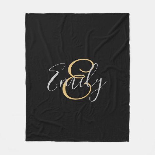 Monogrammen Initialen Naam Black Gold Modern Girly Fleece Deken (Voorkant)
