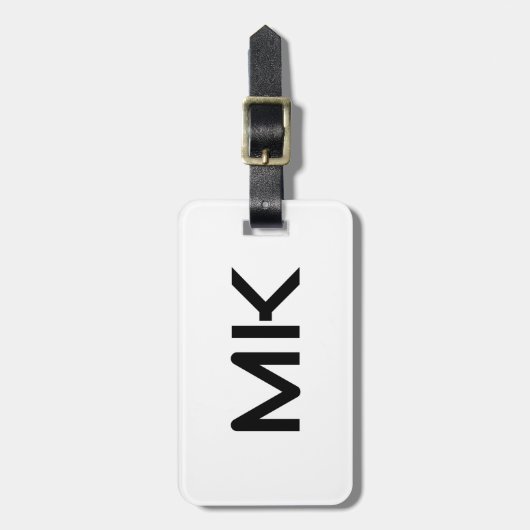 Monogrammen Initialen Naam Gift Favoriet Zwart Wit Bagagelabel (Voorkant verticaal)