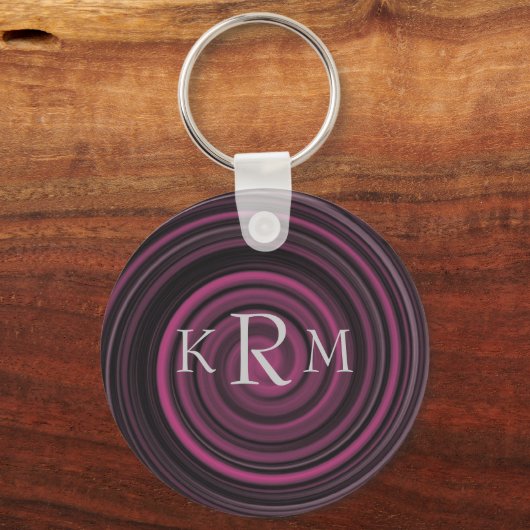 Monogrammen Initialen Plum Swirls Sleutelhanger (Voorkant)