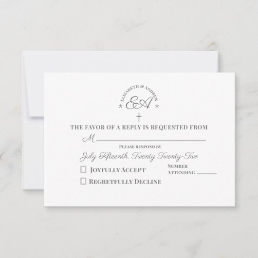 Monogrammen katholiek RSVP kaartje (Voorkant)
