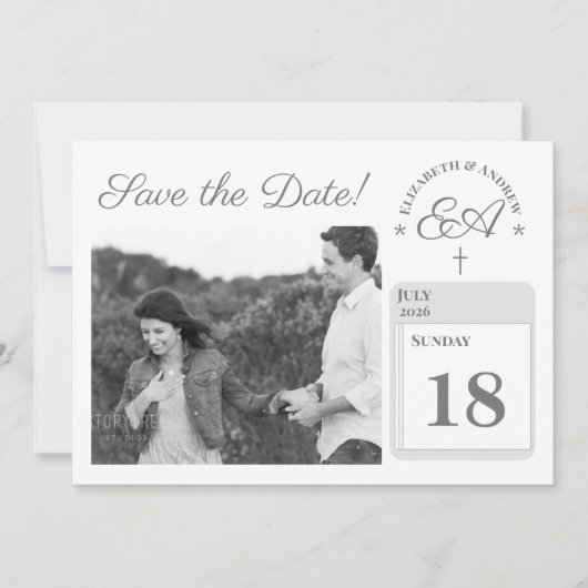 Monogrammen katholiek save the date (Voorkant)