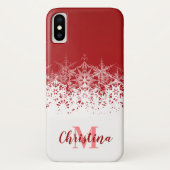 Monogrammen kerstrode witte sneeuwvlokken Case-Mate iPhone case (Achterkant)