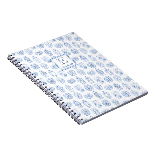 Monogrammen: Klassiek blauw en witte gember pot Notitieboek (Rechterzijde)