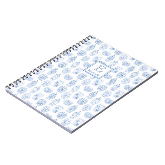Monogrammen: Klassiek blauw en witte gember pot Notitieboek (Linkerzijde)