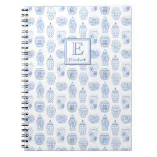 Monogrammen: Klassiek blauw en witte gember pot Notitieboek