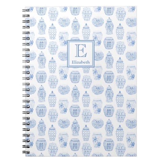 Monogrammen: Klassiek blauw en witte gember pot Notitieboek (Voorkant)