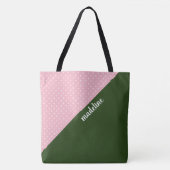 Monogrammen kleurblok, roze/groene wandelpunten tote bag (Voorkant)