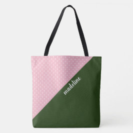 Monogrammen kleurblok, roze/groene wandelpunten tote bag