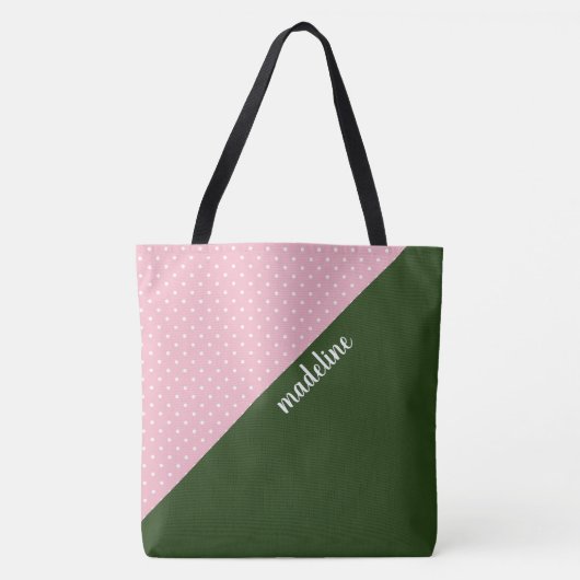 Monogrammen kleurblok, roze/groene wandelpunten tote bag (Voorkant)