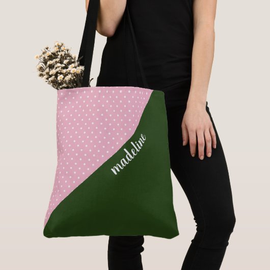 Monogrammen kleurblok, roze/groene wandelpunten tote bag (Dichtbij)