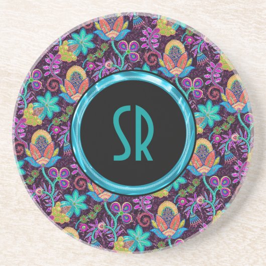 Monogrammen, kleurrijke glazen kralen zandsteen onderzetter (Voorkant)